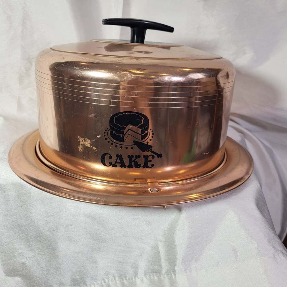 Vintage West Bend Copper Aluminum Locking Cake Carrier with Humidity Stone